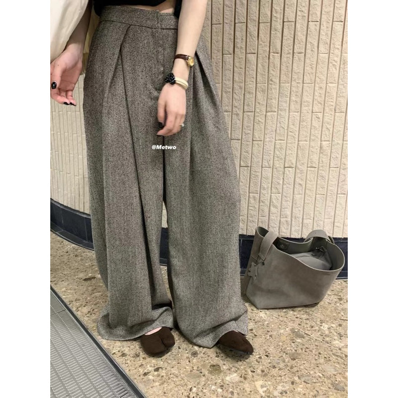 METWO> 毛呢千鳥風格闊腿褲 #10071#