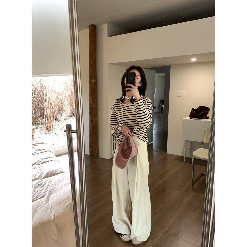 現貨*1676#METWO奶白燈芯棉闊腿褲𝐬𝐦𝐥