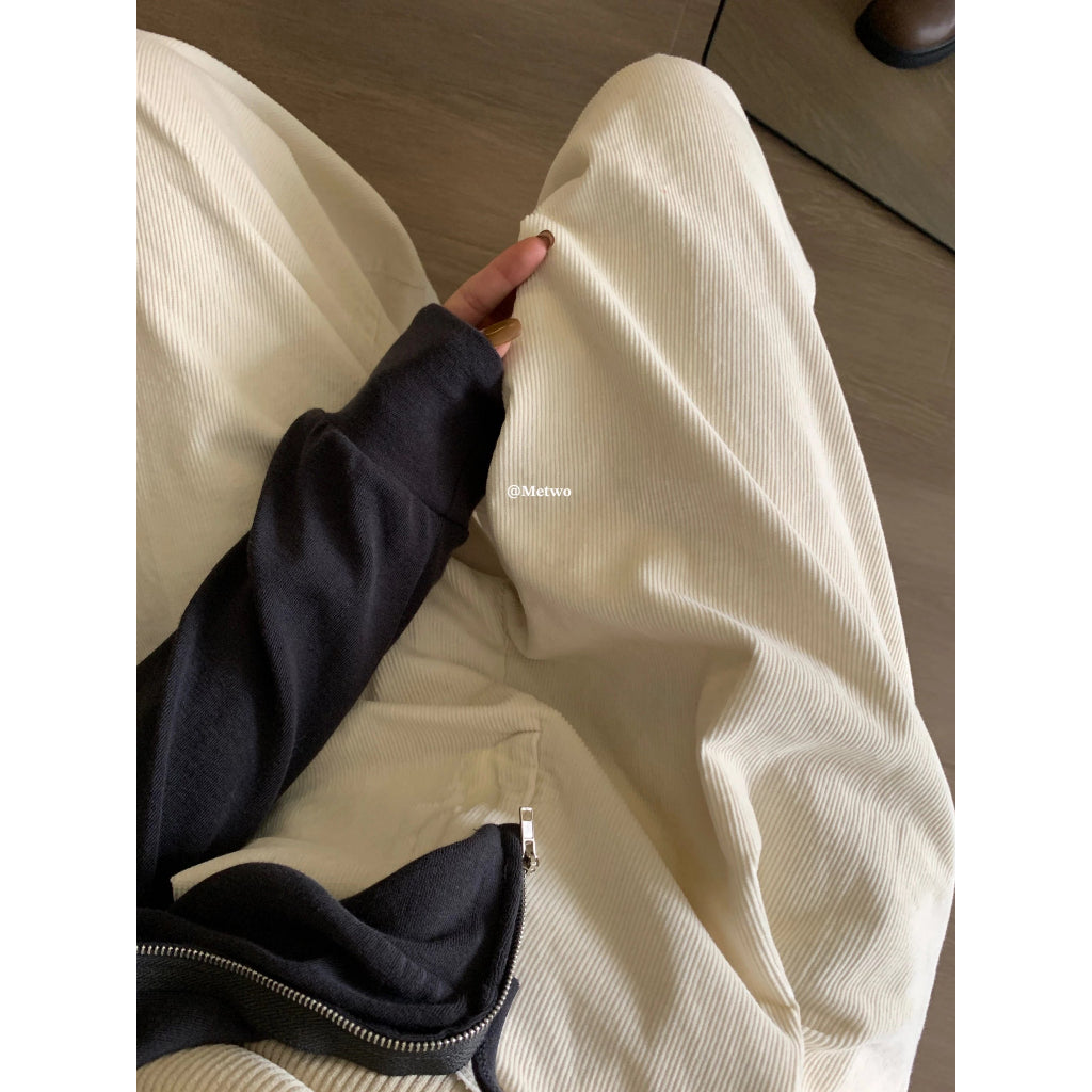 現貨*1676#METWO奶白燈芯棉闊腿褲𝐬𝐦𝐥