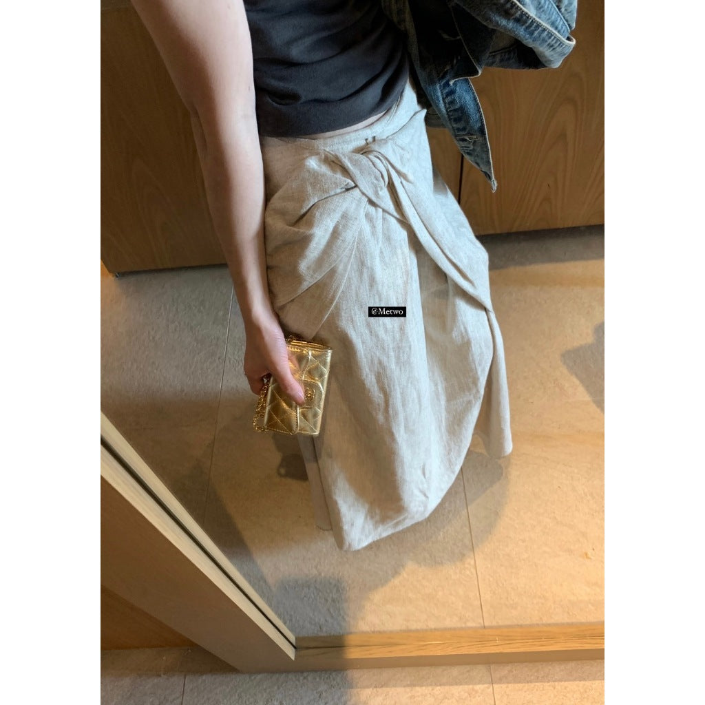現貨*08035#METWO 設計款綁帶麻半裙sml