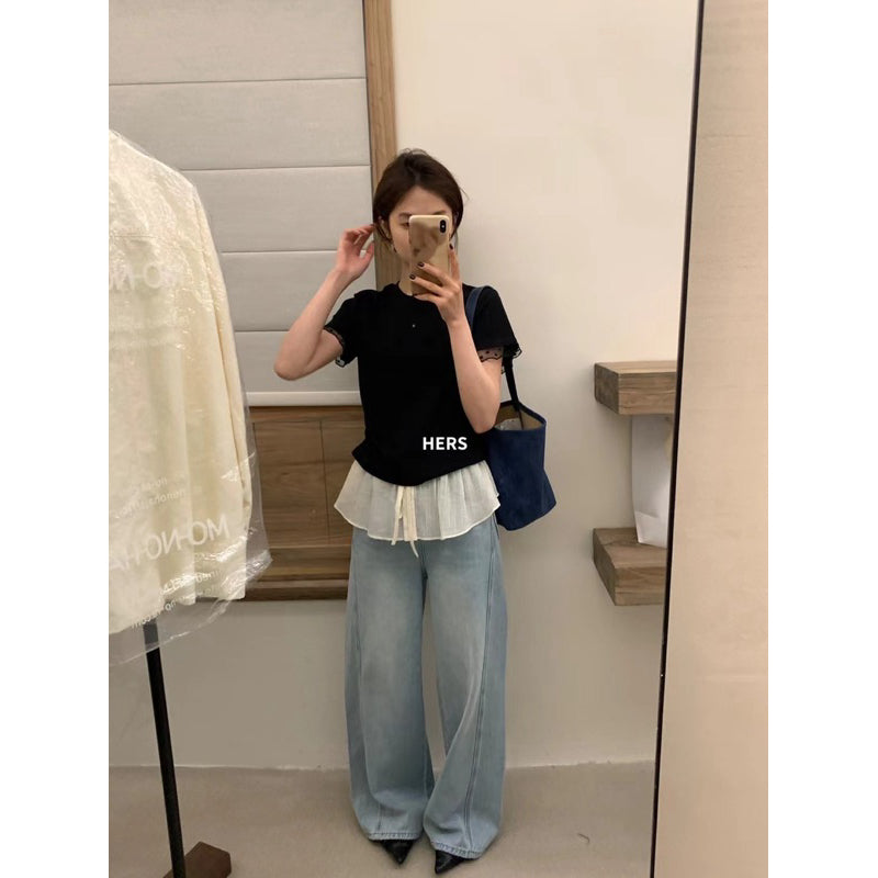 HERS> 彎刀闊腿牛仔褲 20596#