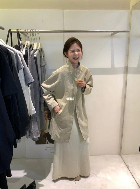 HERS>  長款立領風衣 20277#