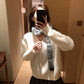 HERS> 帶圍巾黑白毛衣 10556#