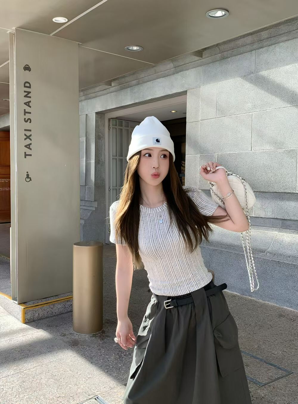 YJ - 肌理感條紋針織T&工裝裙套裝   5576#