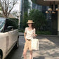 YJ - 蕾絲V領寬鬆短T   9027#