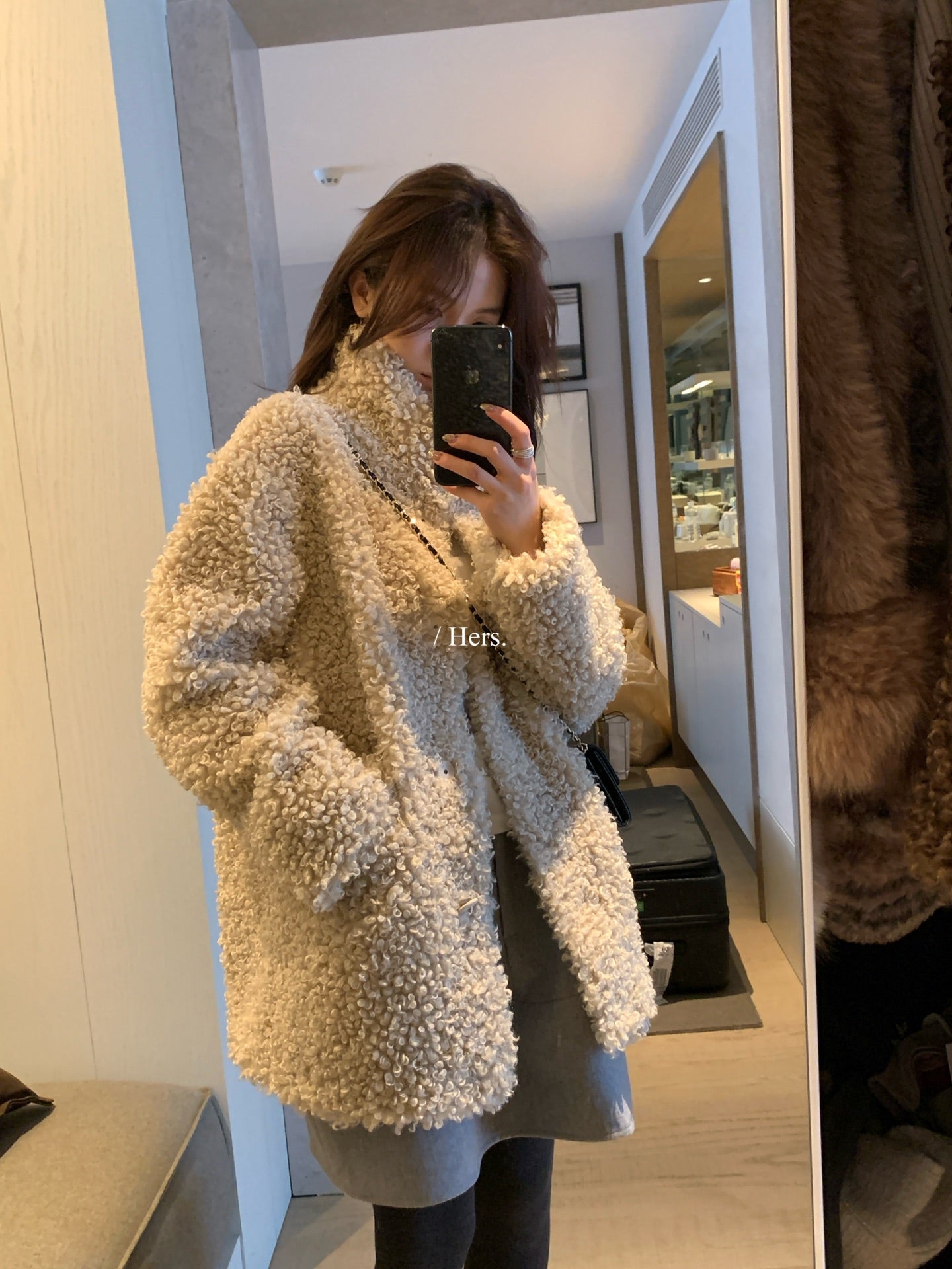 Hers - 中長款皮毛一體毛毛外套  92652#