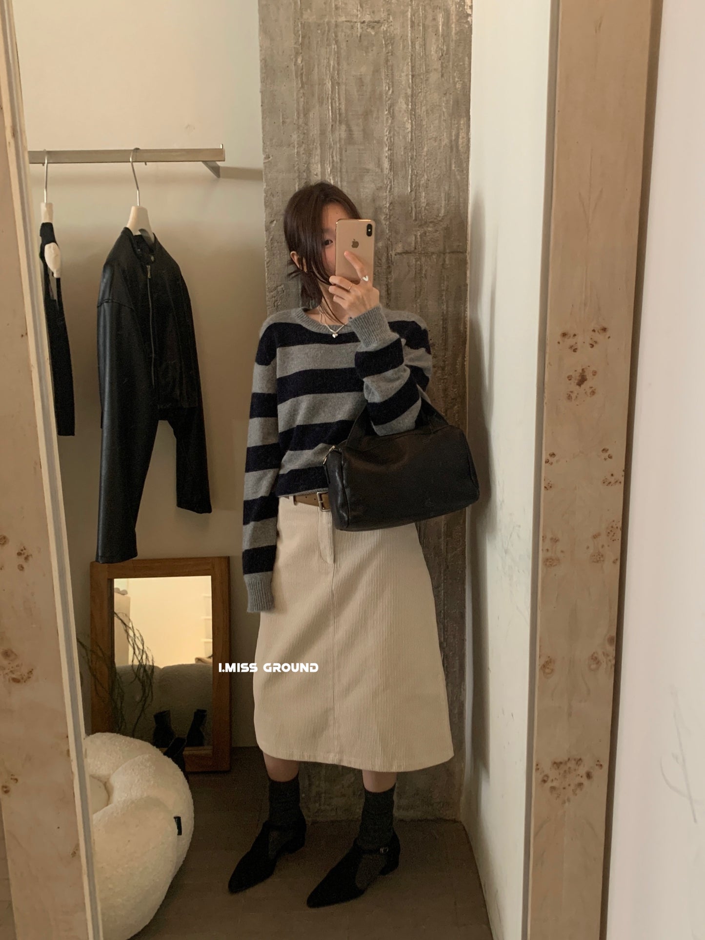 I MISS - 貂絨大條紋針織衫  01256#