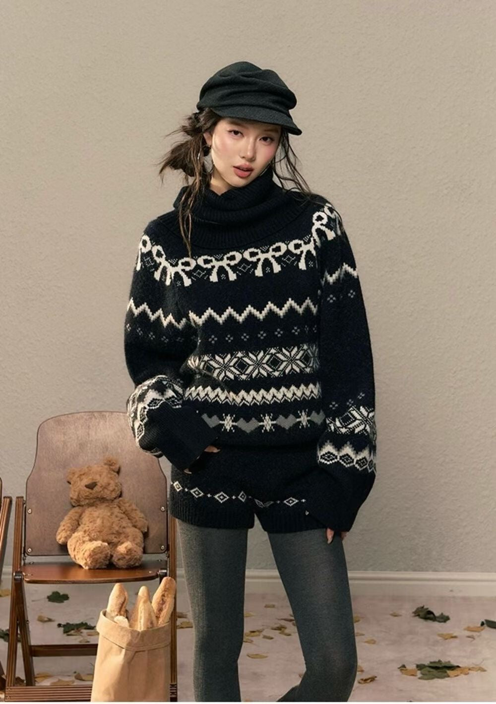 YJNN - 復古費爾島高領毛衣套裝  1189#