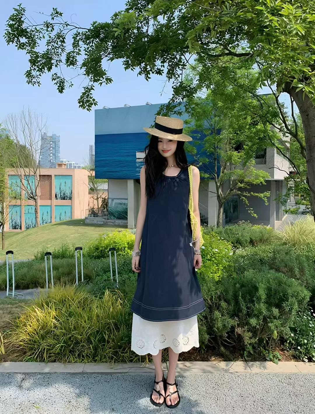 YJ - 復古蕾絲拼接連身裙/洋裝   8913#