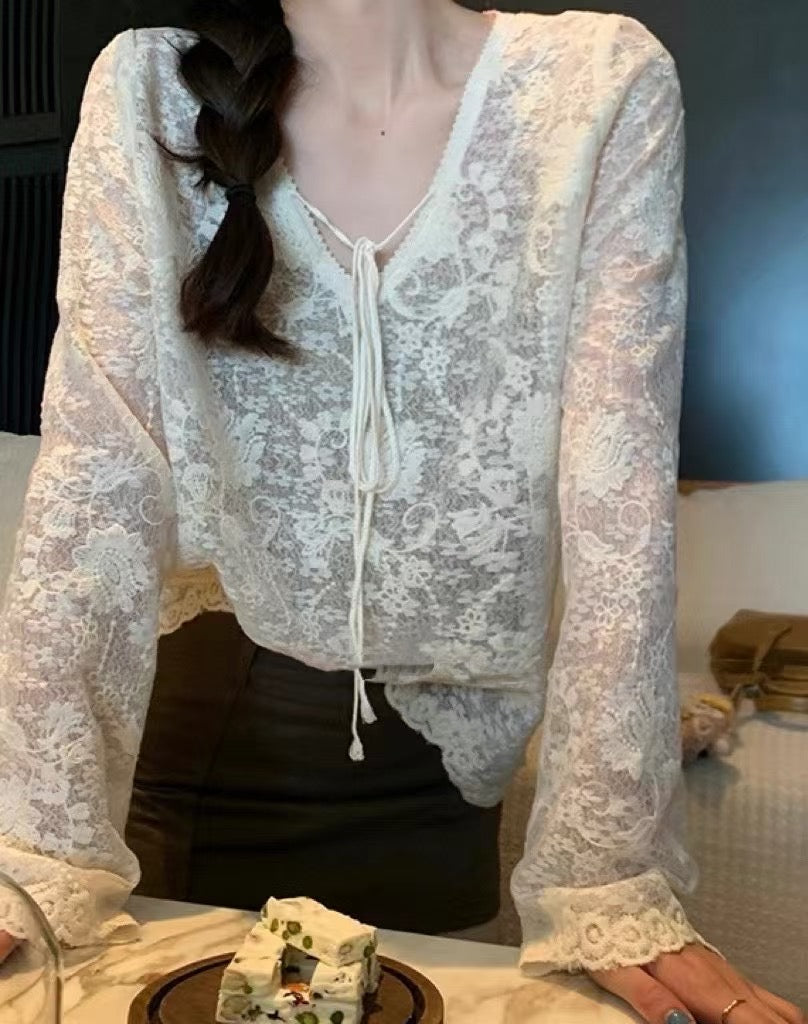 NENE> 重工V領蕾絲外搭小衫 5007#