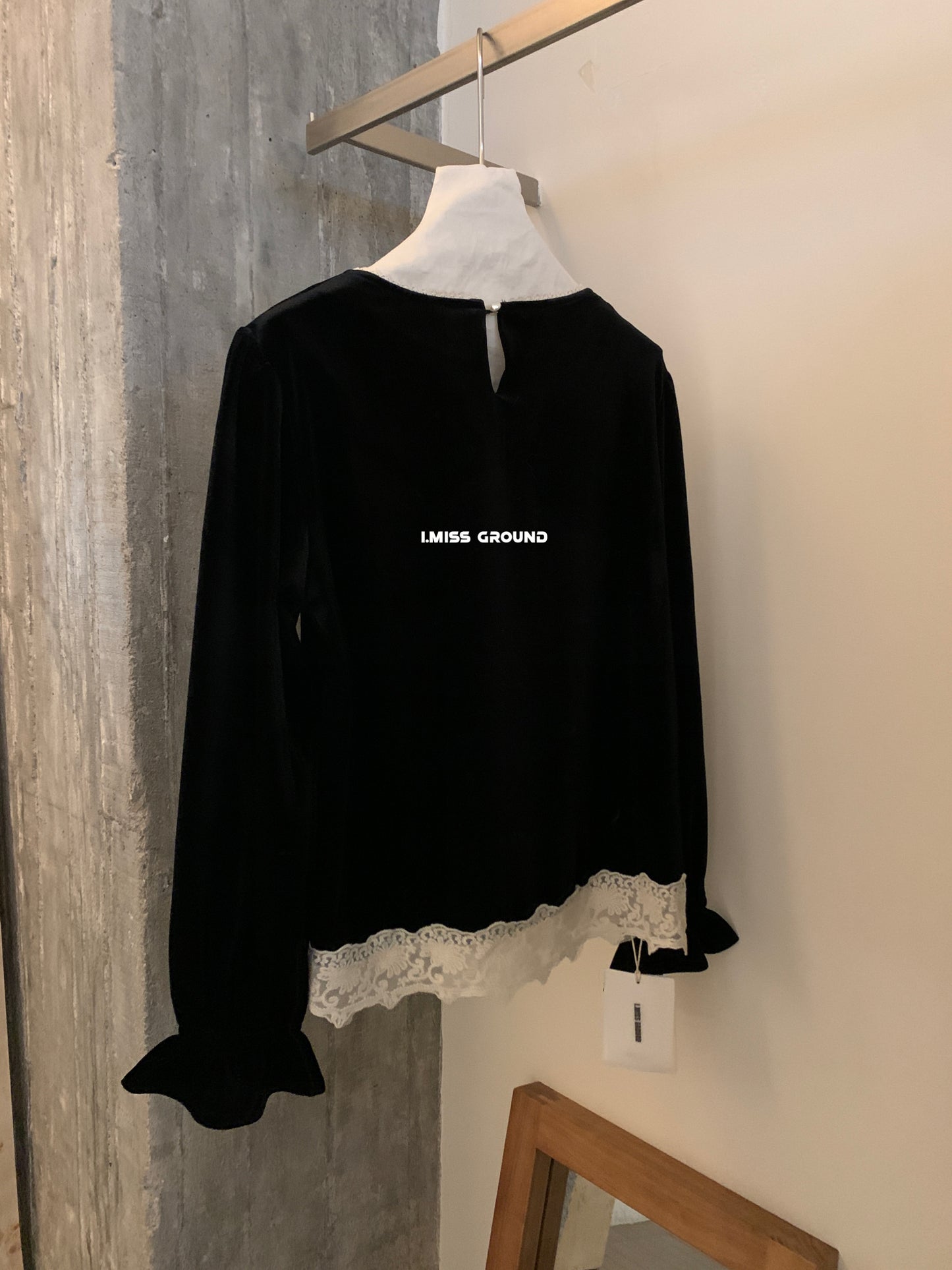I MISS - 蕾絲絲絨上衣  60925#