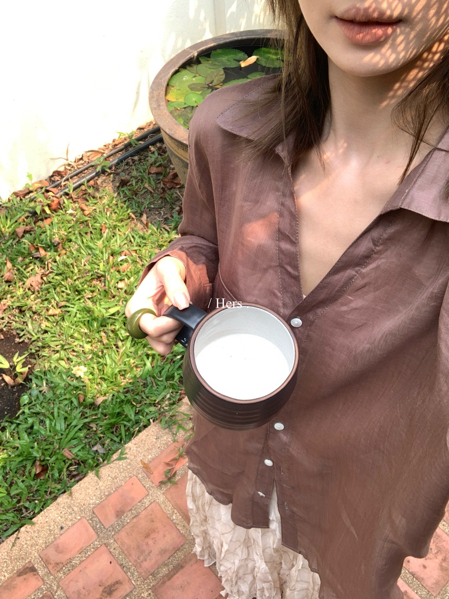 Hers -  100苎麻v領襯衫    80392#