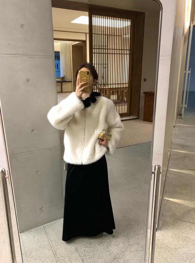 seeUbye - 絲絨波邊領貴氣拉鏈外套 92653#