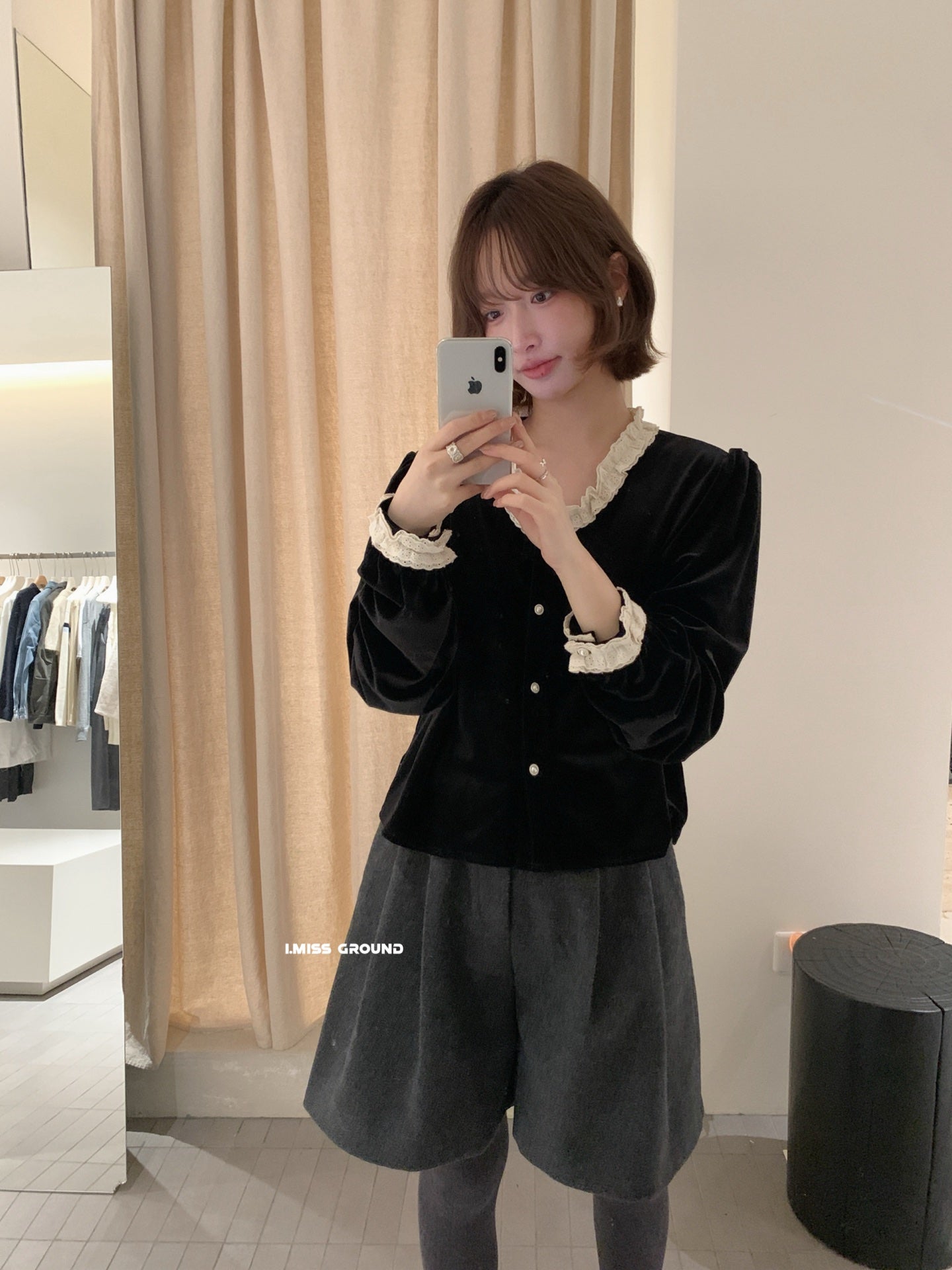 I miss - 絲絨蕾絲上衣  60955#