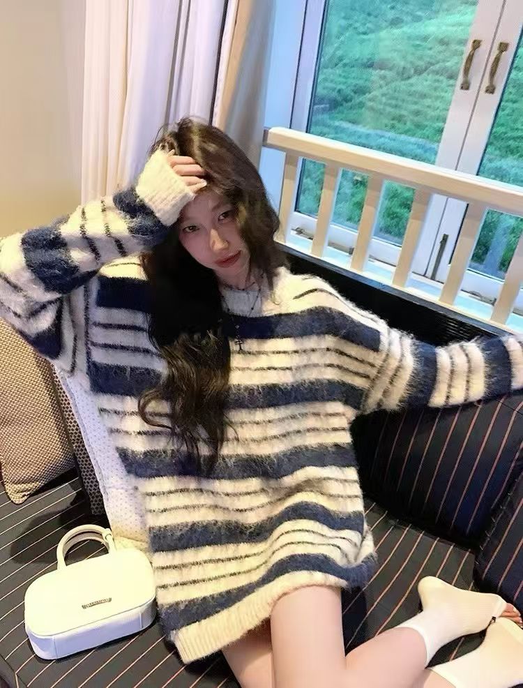 YJNENE - 長版條紋毛衣  953#