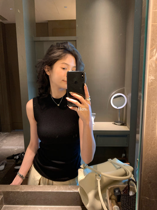 Hers - 微高領紙片針織背心  08128#