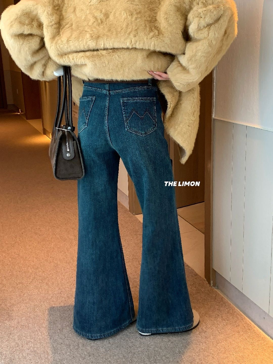 LIMON - 超模柔絨牛仔褲2色配腰帶 2636#