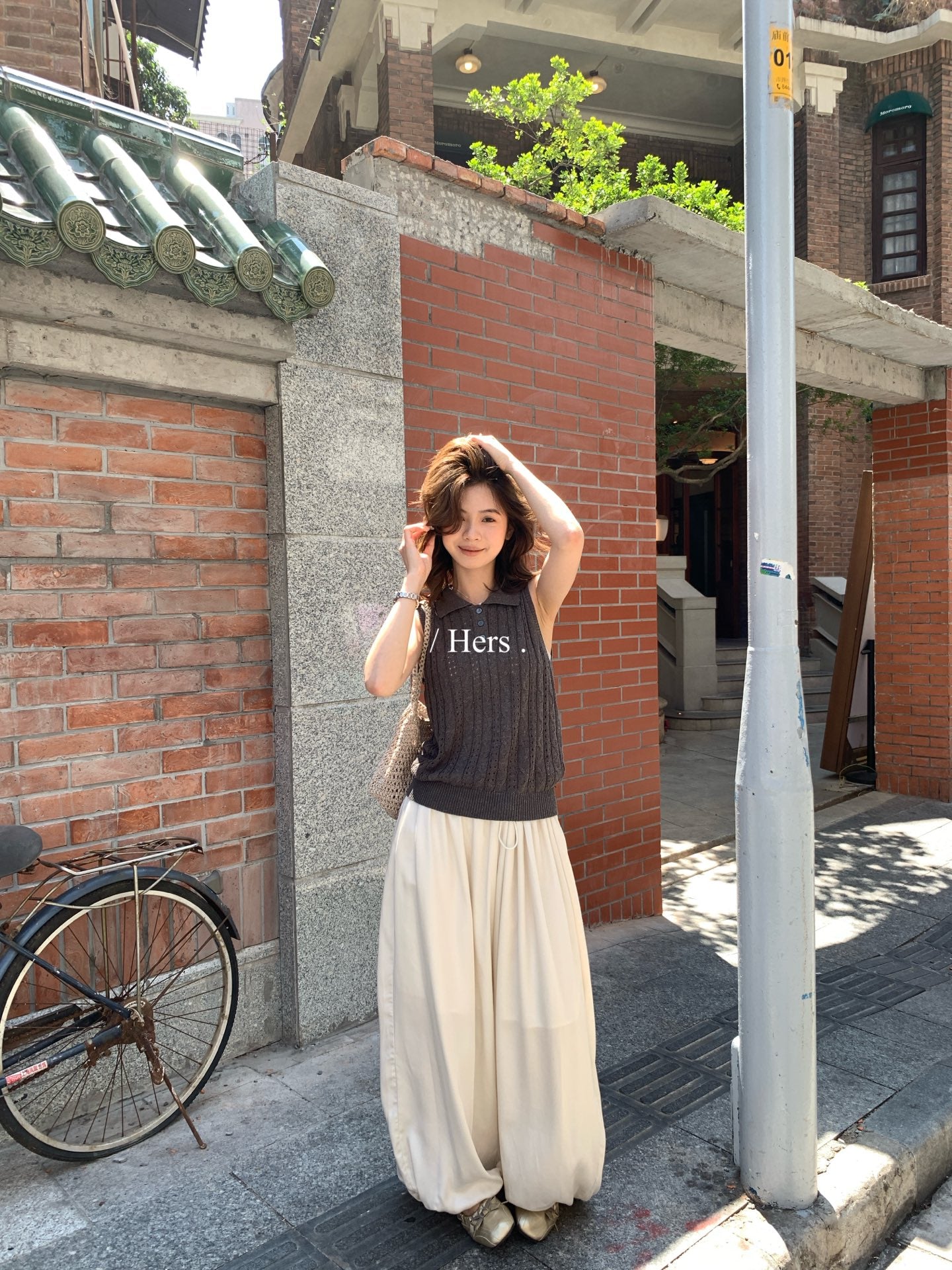 Hers - 3色簍空POLO背心    08175#