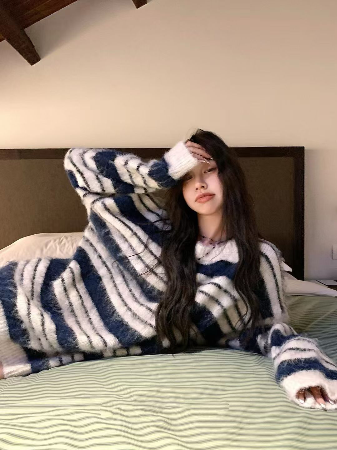 YJNENE - 長版條紋毛衣  953#