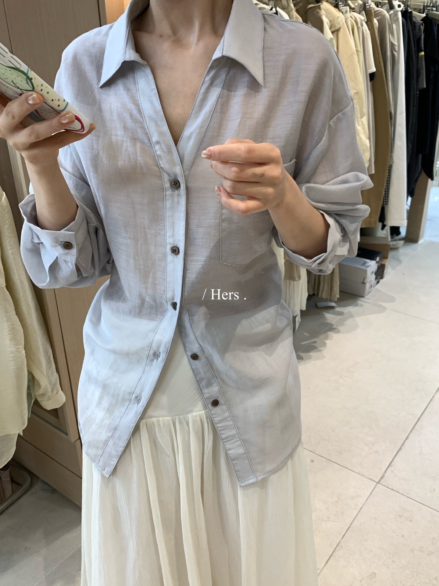 Hers -  掐腰綁帶襯衫    80390#