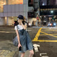 METWO> 牛仔背帶褲 08373#