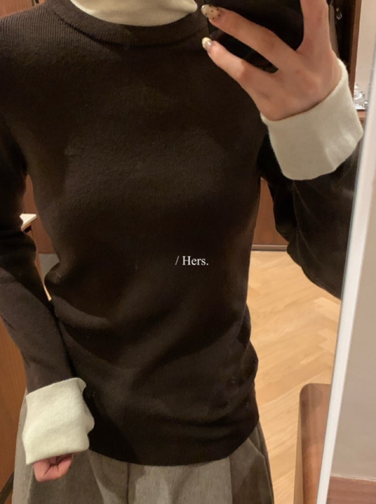 Hers - 拼接高領針織衫  92737#