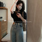 METWO>拚色破洞牛仔褲 1060#