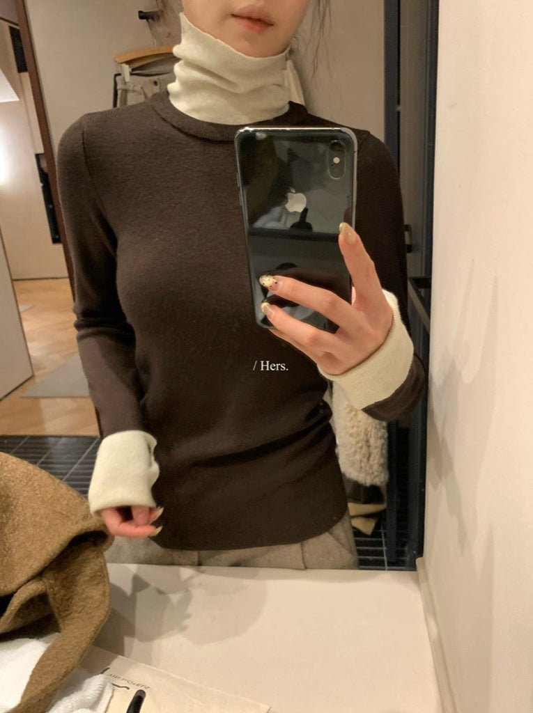 Hers - 拼接高領針織衫  92737#