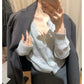 METWO> 拼紗毛織開衫 8677#