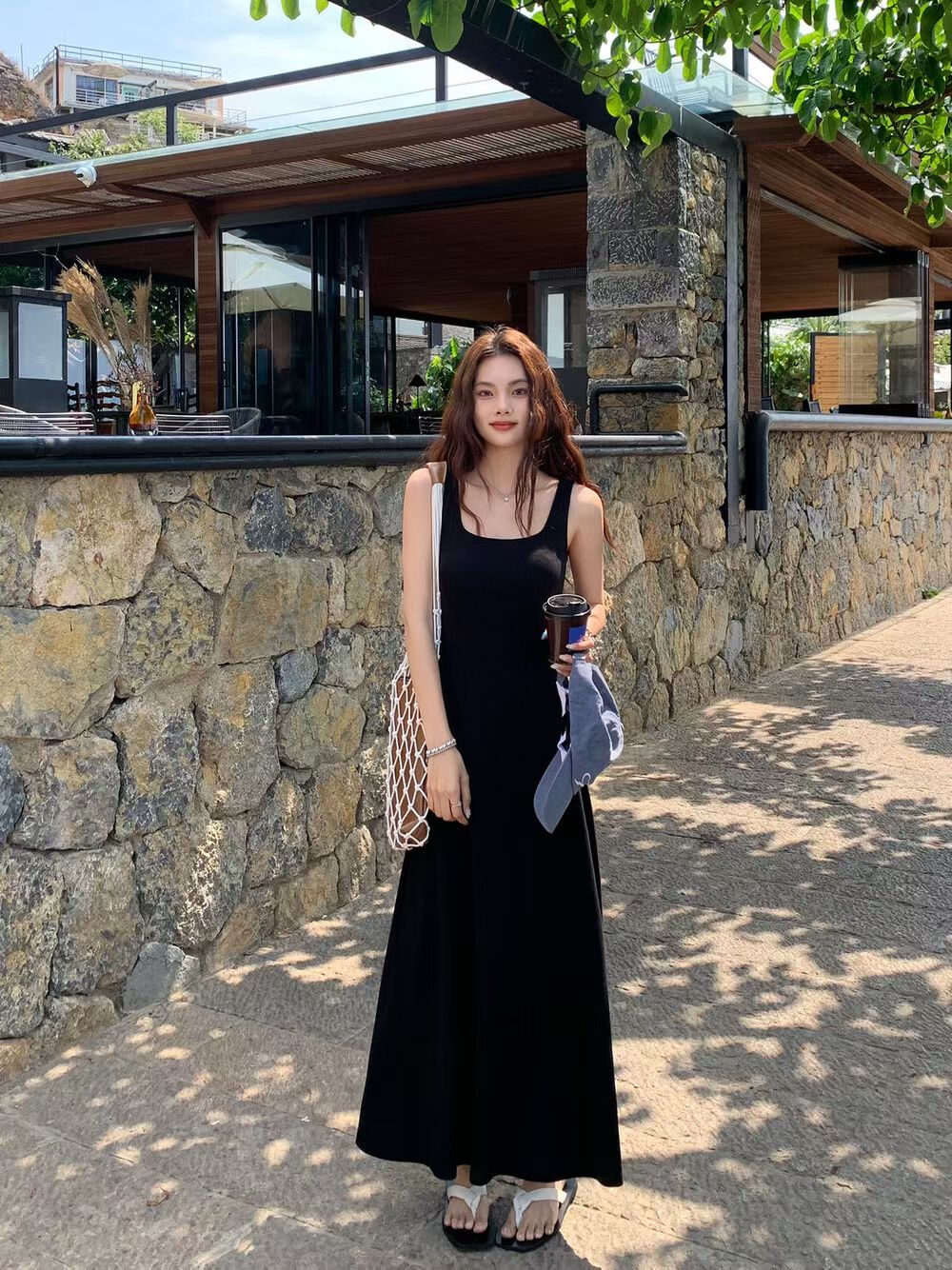 YJ - 紙片人顯瘦坑條背心連身裙/洋裝  1133#