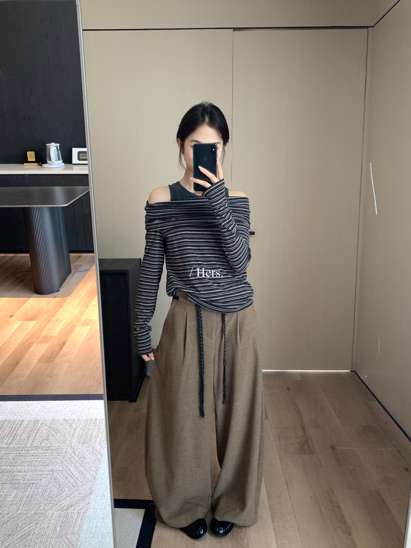 HERS - 條紋一字肩兩件套  92426#