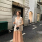 HERS>  蕾絲背心&橘調壓褶紗裙 20949#