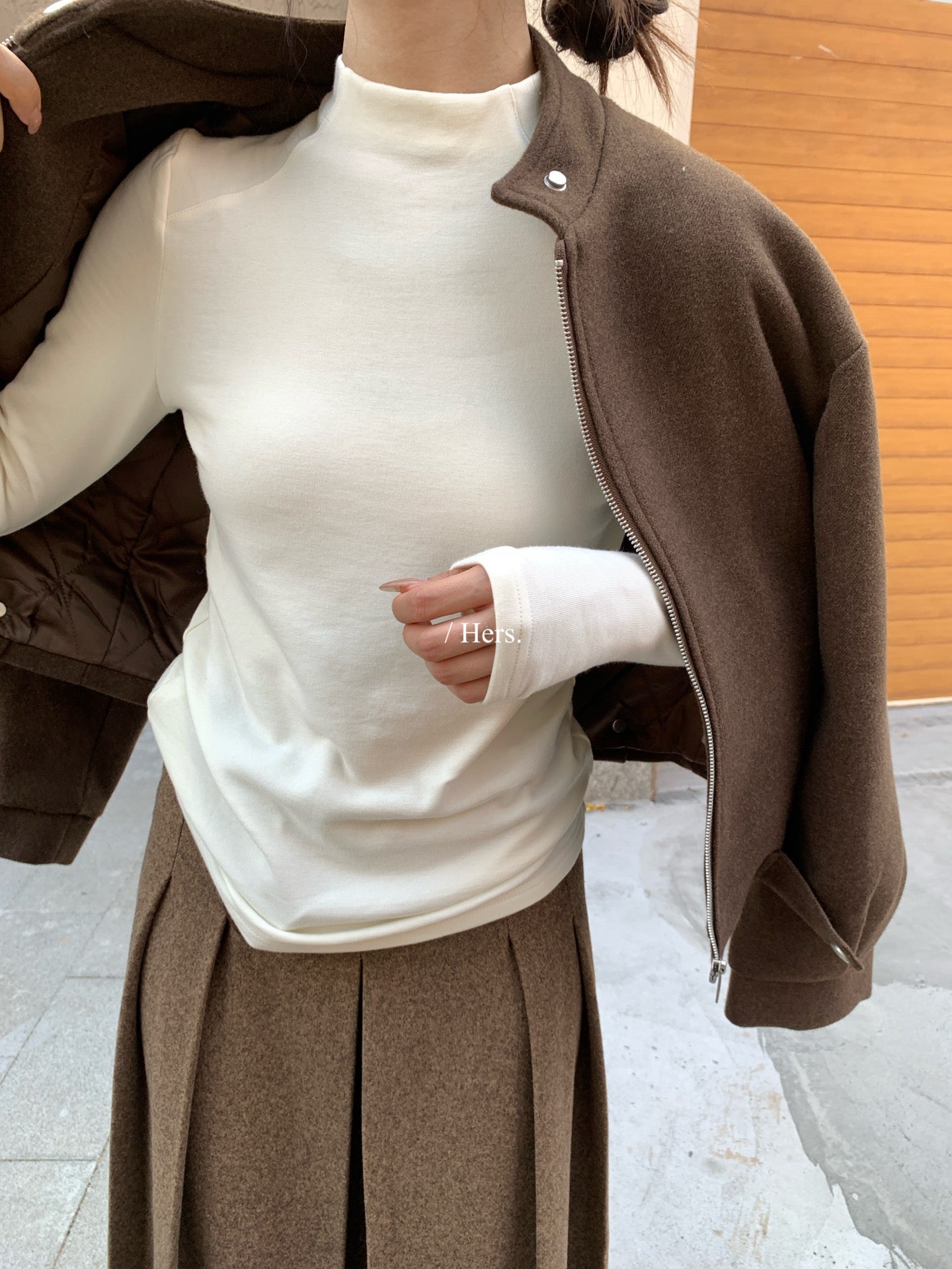 Hers - 壓線分割領口磨毛打底  92491#