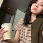 HERS> 薑黃條紋坑條T 92059#