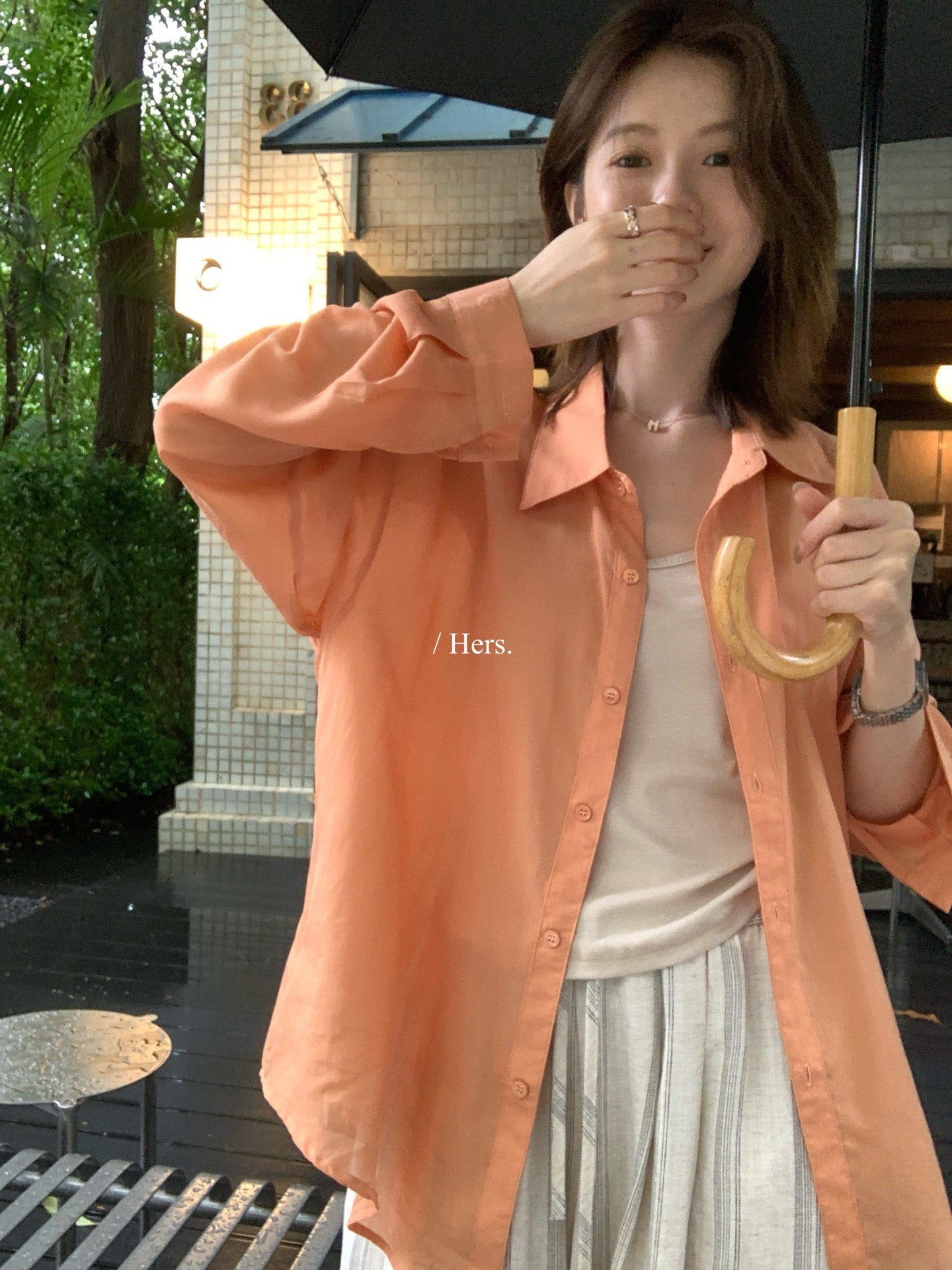 Hers - 涼感透氣絲襯衫  80655#