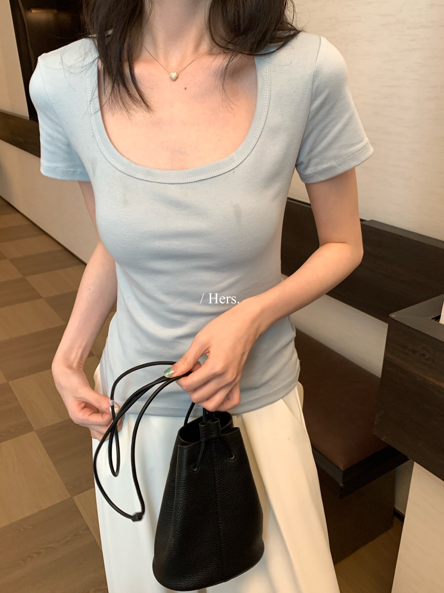 Hers - 魚嘴掐腰紙片T    80689#