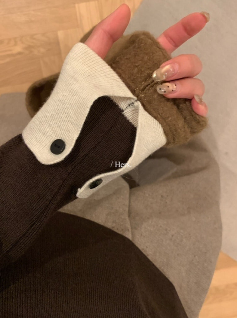 Hers - 拼接高領針織衫  92737#