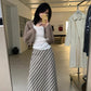 HERS> 條紋麻料半裙 21083#