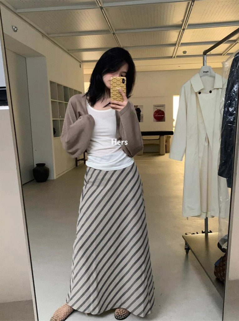 HERS> 條紋麻料半裙 21083#