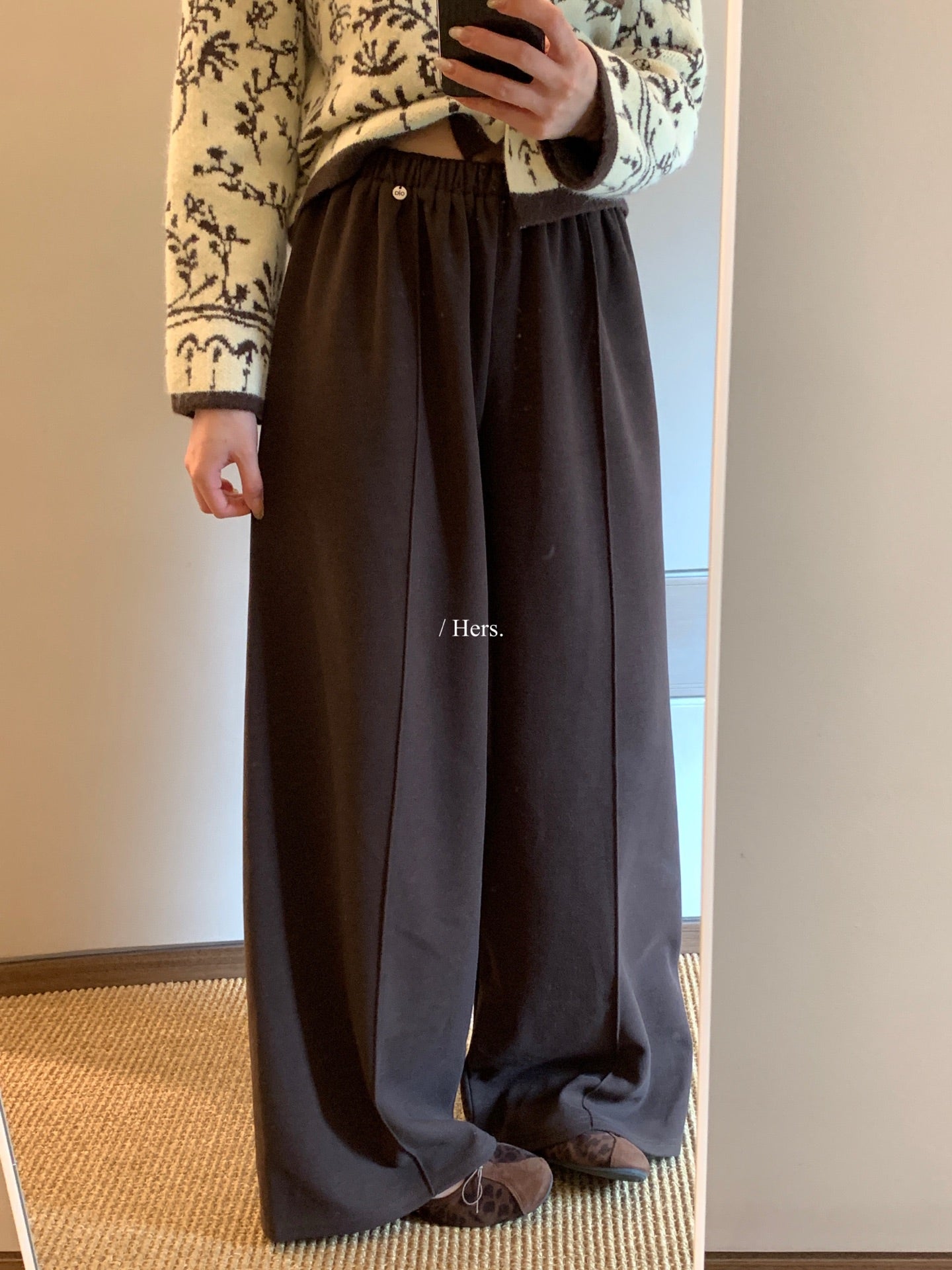 Hers - 韓標壓線直筒羊絨褲  92469#