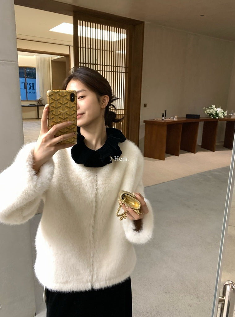 seeUbye - 絲絨波邊領貴氣拉鏈外套 92653#