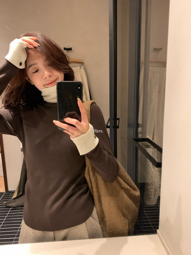 Hers - 拼接高領針織衫  92737#