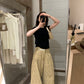 HERS> 碎花打摺闊腿牛仔褲 20307#