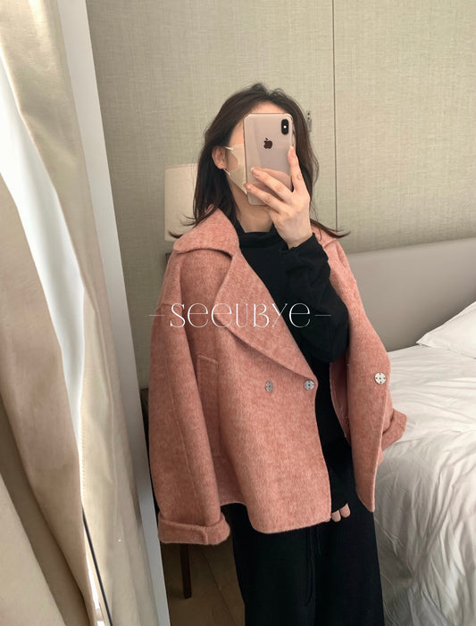 seeUbye - 鮭魚粉雙面羊毛大衣  731#