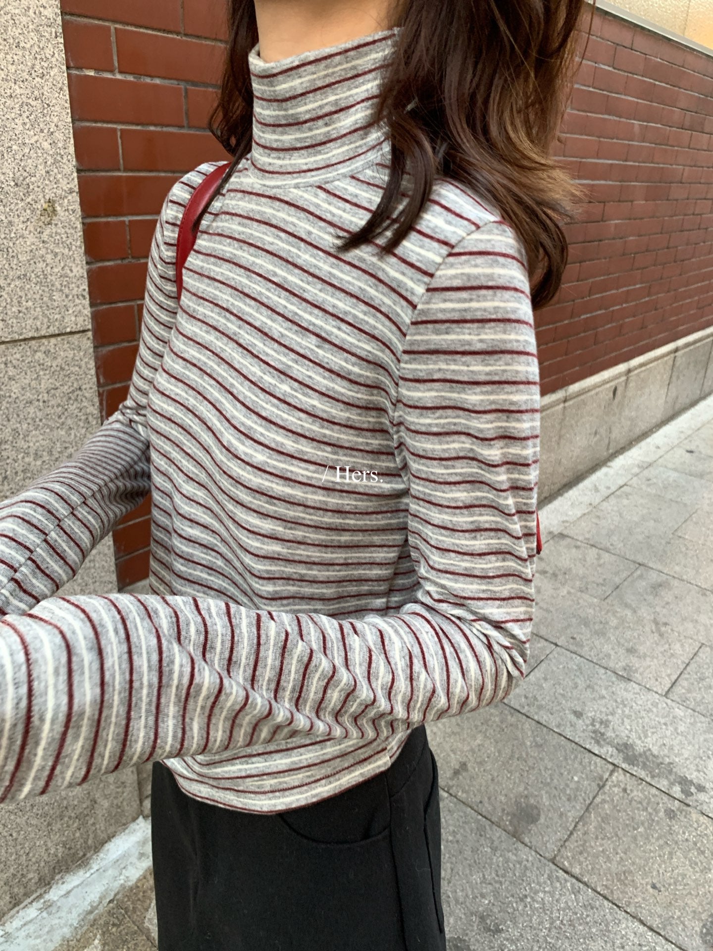 Hers -  高領條紋打底   92799#