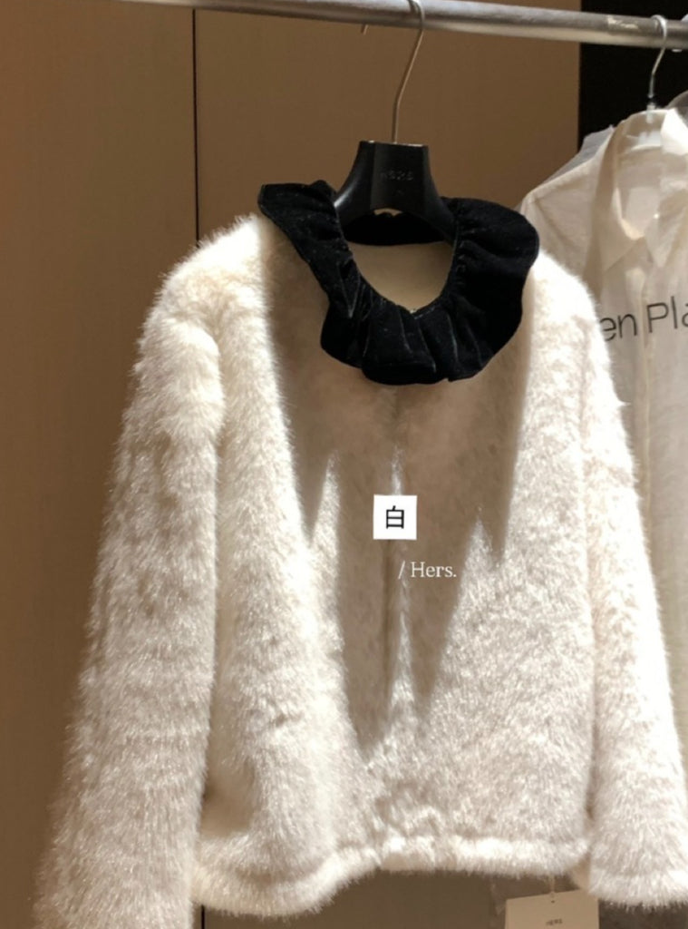 seeUbye - 絲絨波邊領貴氣拉鏈外套 92653#