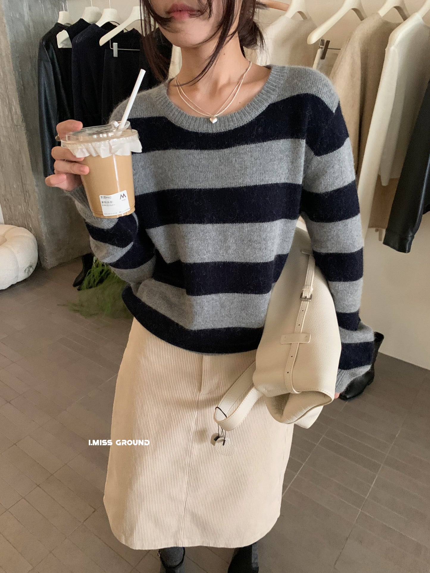 I MISS - 貂絨大條紋針織衫  01256#