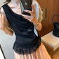 Hers - 蕩領蕾絲拼接設計背心   80527#