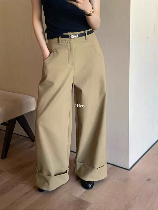 METWO - 卡其翻邊西褲(附腰帶) 92348#