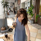 Metwo- 日系藍格連衣裙 孕婦友善  1313#